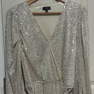 Special Occasion Retro Silver Sequin Robe Dress Women's SZ XXL